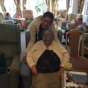 violet with a face mask on pamper day