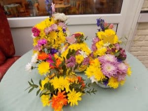 Floral displays from a flower arranging session