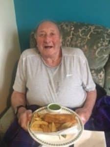 Bob enjoying fish and chips and the smell evoking memories