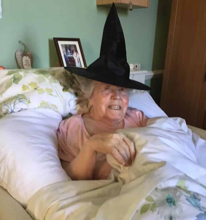 Resident as a witch for Halloween Abberton