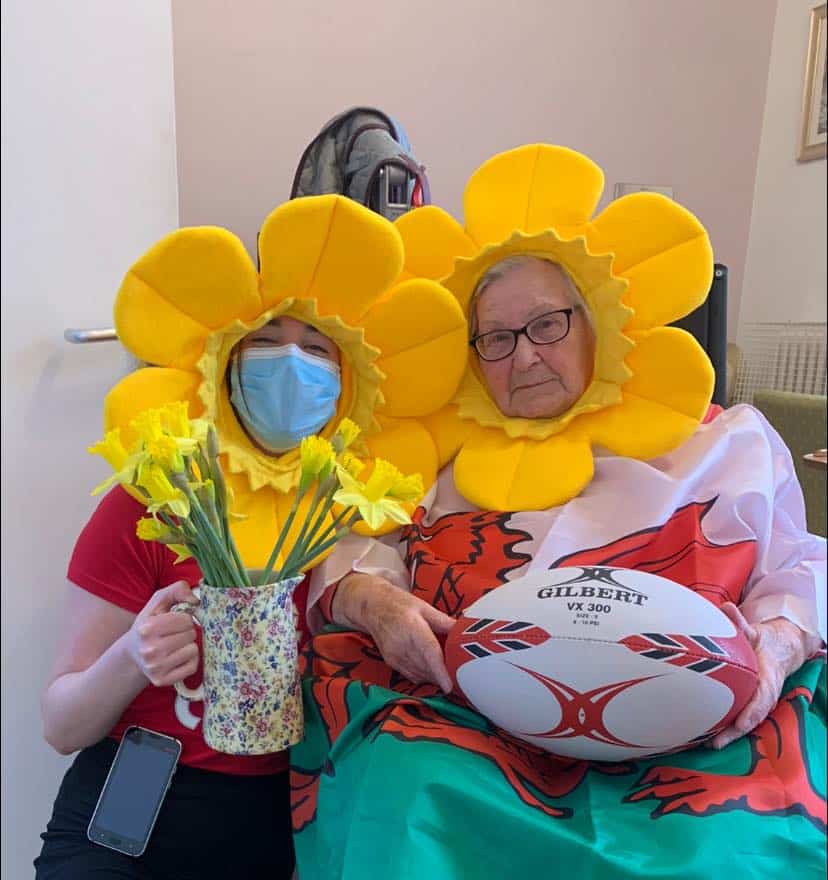 St Davids Day daffodils - resident and Maddi