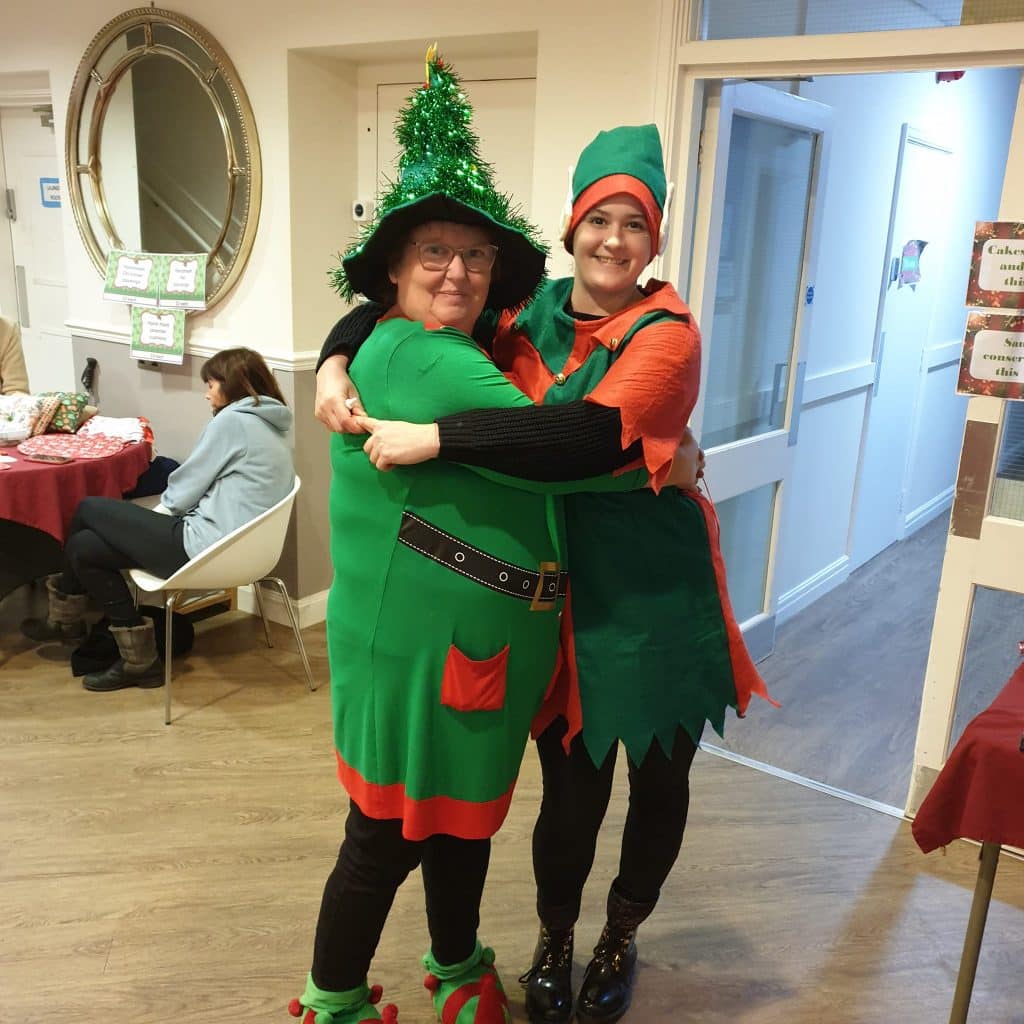 Mrs Claus as an elf with her deputy!